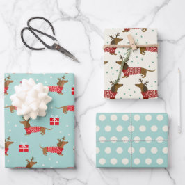Speelse Dachshund in Truien Kerstmis Inpakpapier Vel