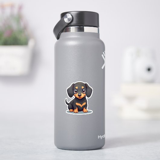 Speelse Dachshund Puppy – Chibi Stijl Sticker (HydroFlask)