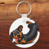 Speelse Dachshund Puppy  Sleutelhanger (Voorkant)