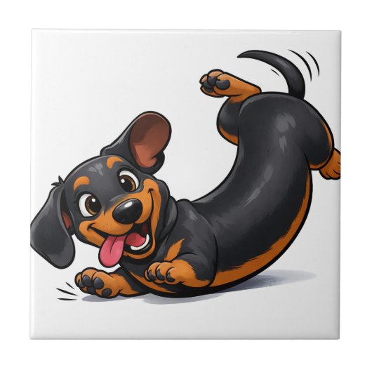 Speelse Dachshund Puppy Tegeltje (Voorkant)