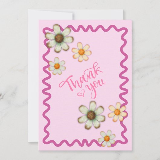 Speelse Daisy bedankkaart – Roze Bloemen Ontwerp (Voorkant)