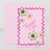 Speelse Daisy bedankkaart – Roze Bloemen Ontwerp (Voorkant / Achterkant)