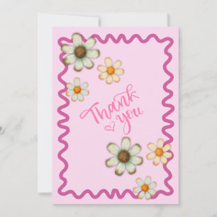 Speelse Daisy bedankkaart – Roze Bloemen Ontwerp