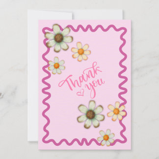 Speelse Daisy bedankkaart – Roze Bloemen Ontwerp