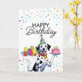 Speelse Dalmatische Hond Leuke Verjaardag Kaart (Gele Bloem)