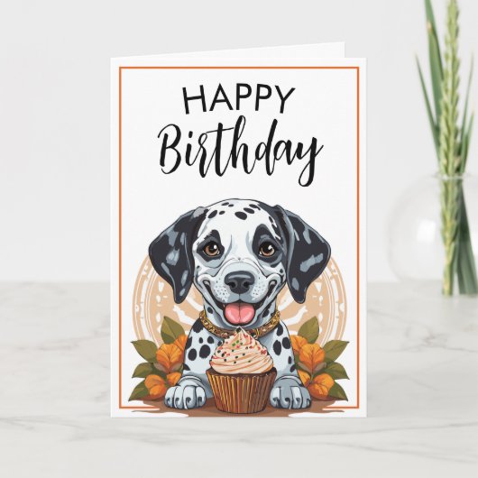 Speelse Dalmatische Hond met Cupcake Verjaardag Kaart (Voorkant)