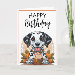 Speelse Dalmatische Hond met Cupcake Verjaardag Kaart