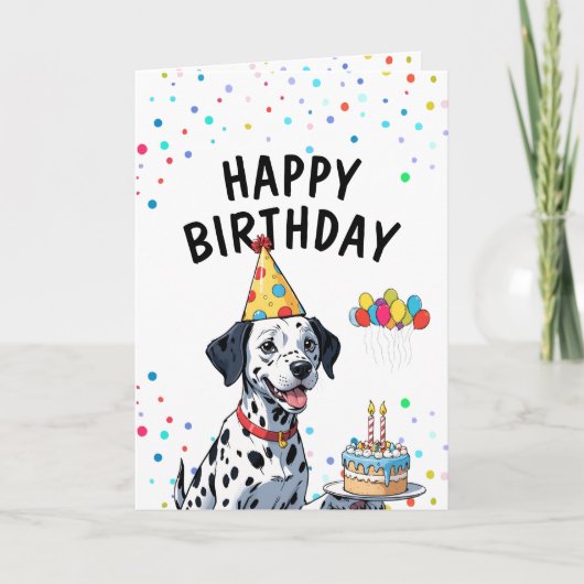 Speelse Dalmatische hond met taart verjaardag Kaart (Voorkant)
