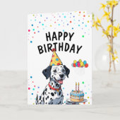 Speelse Dalmatische hond met taart verjaardag Kaart (Gele Bloem)