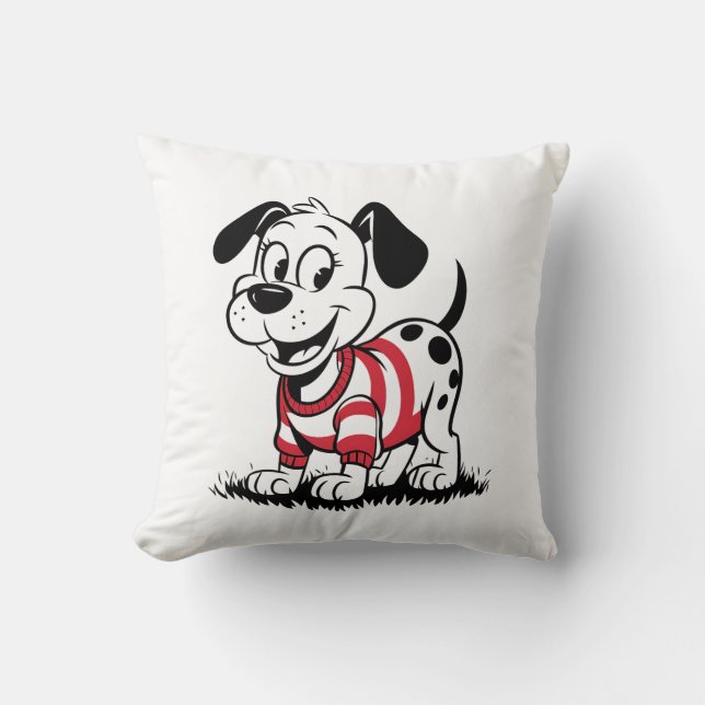 Speelse Dalmatische Pup in een Gezellige Trui Kussen (Voorkant)