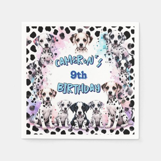 Speelse Dalmatische Spot Waterverf Verjaardag serv Servet (Voorkant)