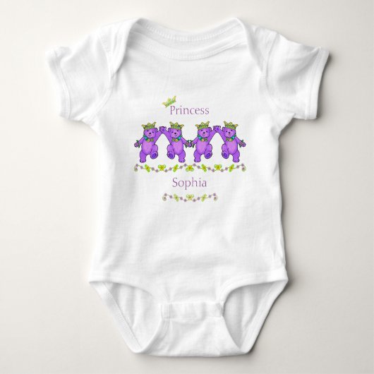 Speelse Dancing Princess Beren Custom Naam Romper (Voorkant)