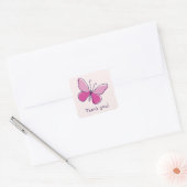 Speelse Dank je! - Roze Vlinder Vierkante Sticker (Envelop)