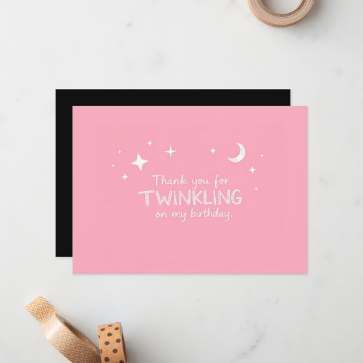 Speelse dank u voor het twinkelen van mijn verjaar notitiekaartje (Voorkant / Achterkant in situ)