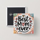 Speelse decoratieve beste moeder ooit harten vierkante button 5,1 cm (Voorkant /achterkant)