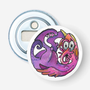 Speelse denkbeeldige wezens en monsters button flesopener