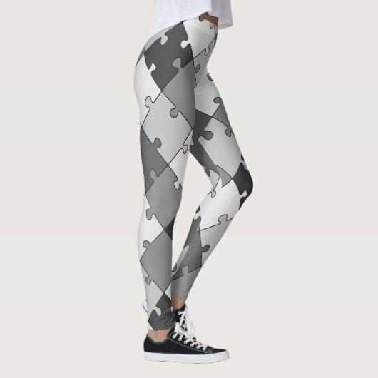 Speelse Diagonale Legpuzzel Grijze Tonen Leggings (Rechts)