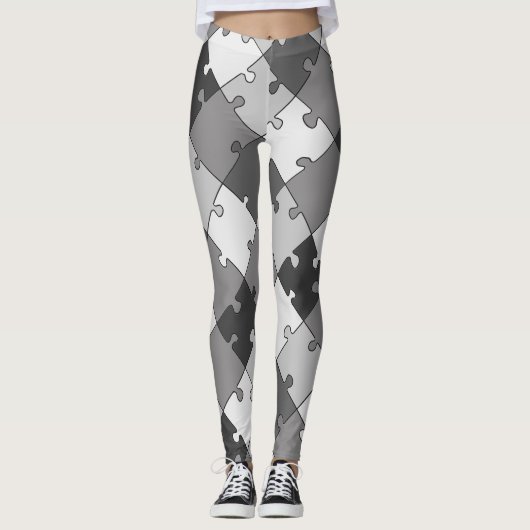 Speelse Diagonale Legpuzzel Grijze Tonen Leggings (Voorkant)
