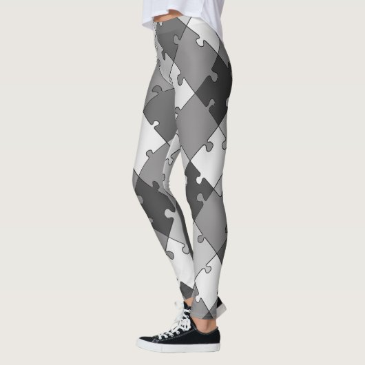 Speelse Diagonale Legpuzzel Grijze Tonen Leggings (Links)