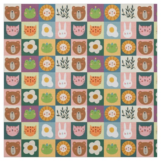 Speelse Dierenvrienden Patchwork Pattern met Schat Stof (Swatch)