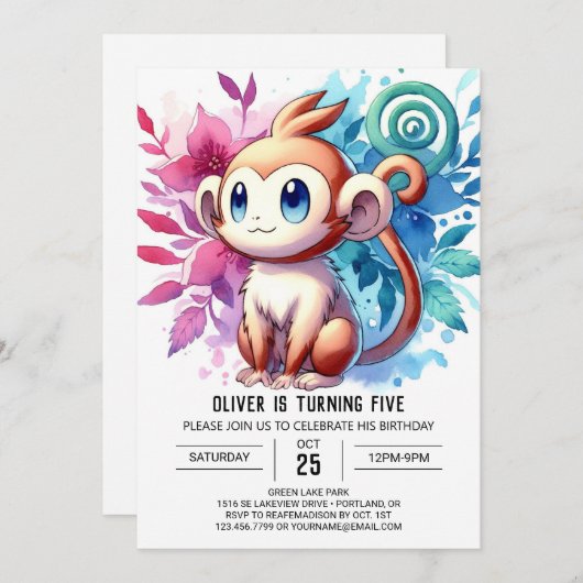 Speelse digitale aap verjaardag kaart (Voorkant / Achterkant)