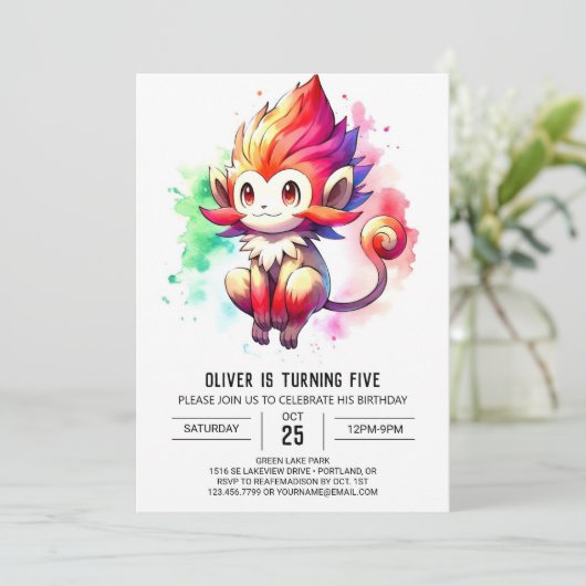 Speelse digitale aap verjaardag kaart (Staand voorkant)