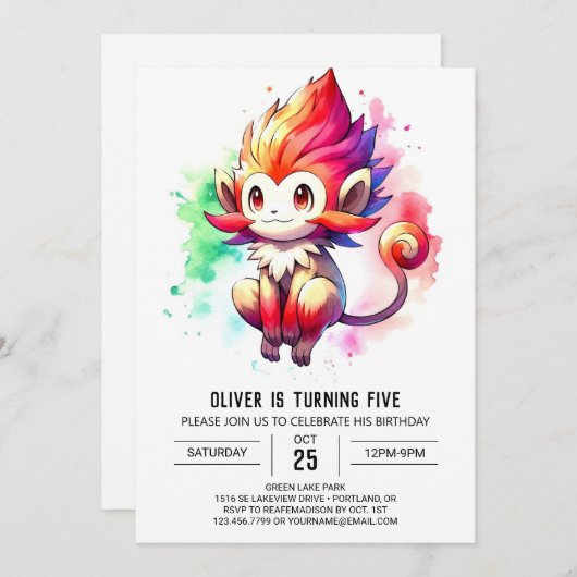 Speelse digitale aap verjaardag kaart (Voorkant / Achterkant)