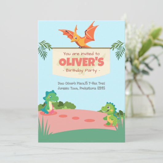 Speelse Dino speeltuin verjaardag Kaart (Staand voorkant)