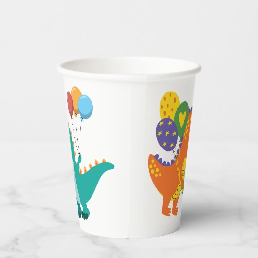 Speelse Dinosaurus drie jaar jarig Papieren Bekers (Rechts)
