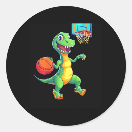 Speelse Dinosaurus Schets Speler Ontwerp Voor Kind Ronde Sticker (Voorkant)