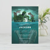 Speelse dinosaurus verjaardagsuitnodiging kaart (Staand voorkant)