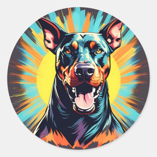 Speelse Doberman Pinscher Ronde Sticker (Voorkant)