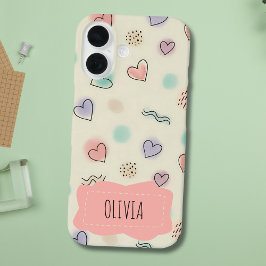 Speelse doedels van harten, Stippen en Wavy Lines iPhone 16 Hoesje