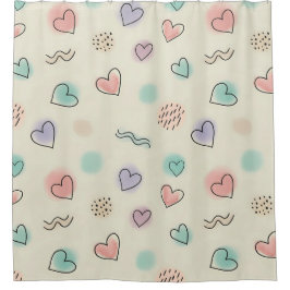 Speelse doedels van harten, Stippen en Wavy Lines Douchegordijn
