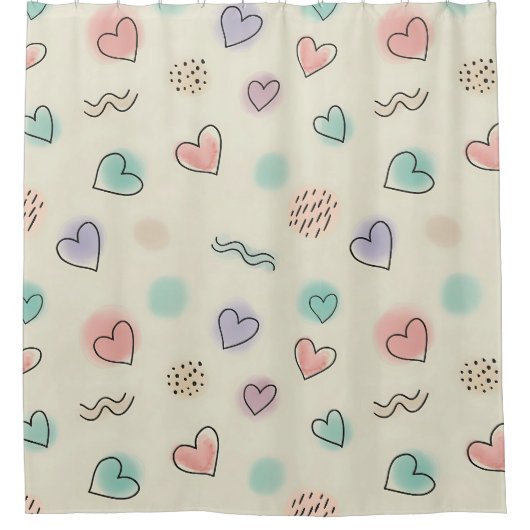Speelse doedels van harten, Stippen en Wavy Lines Douchegordijn (Voorkant)