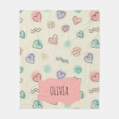 Speelse doedels van harten, Stippen en Wavy Lines Fleece Deken (Voorkant)