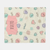 Speelse doedels van harten, Stippen en Wavy Lines Fleece Deken (Voorkant (Horizontaal))