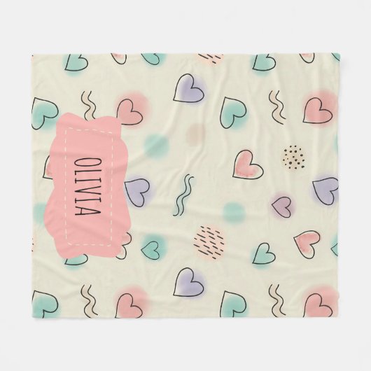 Speelse doedels van harten, Stippen en Wavy Lines Fleece Deken (Voorkant (Horizontaal))