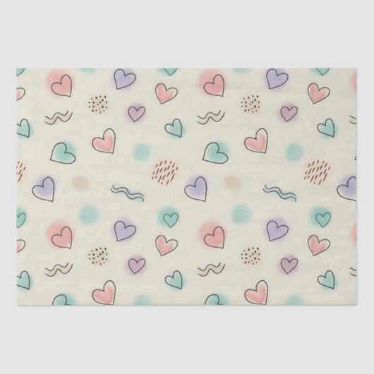 Speelse doedels van harten, Stippen en Wavy Lines Tissuepapier (Voorkant)