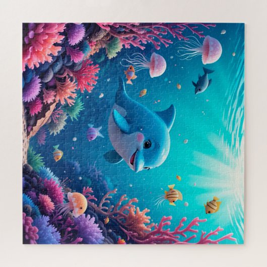 Speelse dolfijn en kleurrijk zeeleven legpuzzel (Horizontaal)
