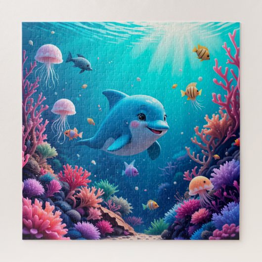 Speelse dolfijn en kleurrijk zeeleven legpuzzel (Verticaal)