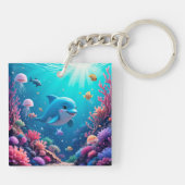 Speelse dolfijn en kleurrijk zeeleven sleutelhanger (Achterkant)