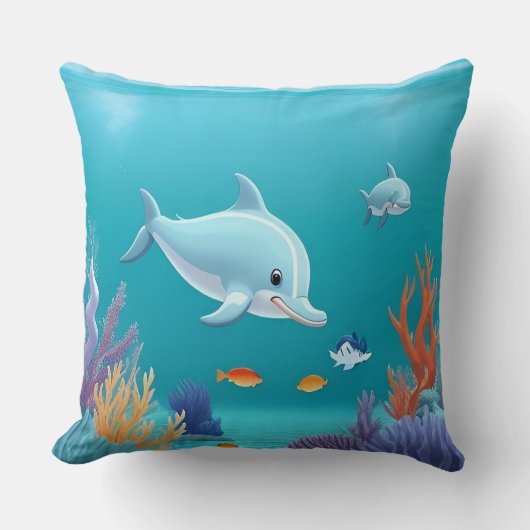 Speelse Dolfijn Koraalrif Levendig Kussen Cadeau (Voorkant)