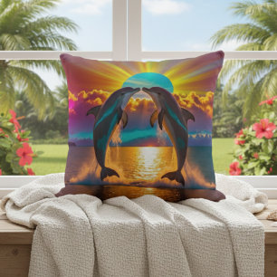 Speelse Dolfijn Oceaan Kunst Decoratie Kussen