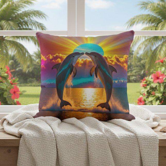 Speelse Dolfijn Oceaan Kunst Decoratie Kussen (Creator heeft geüpload)