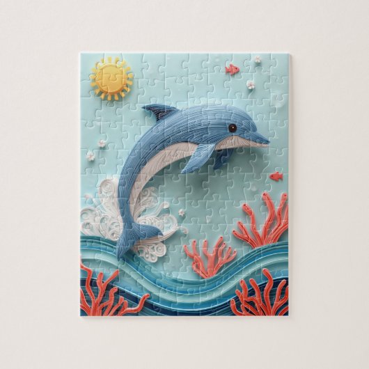 Speelse Dolfijn Papier Kunst Sprong Legpuzzel (Verticaal)