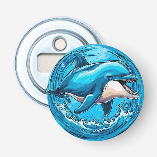 Speelse Dolfijn Springen In Splashes Of Water Button Flesopener (Voorkant)