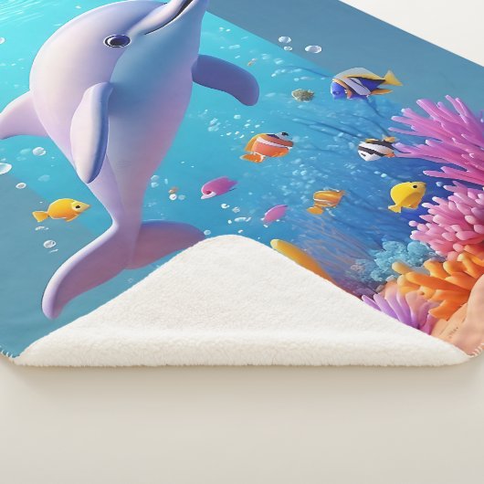 Speelse dolfijn temidden van kleurrijke tropische sherpa deken (3/4)