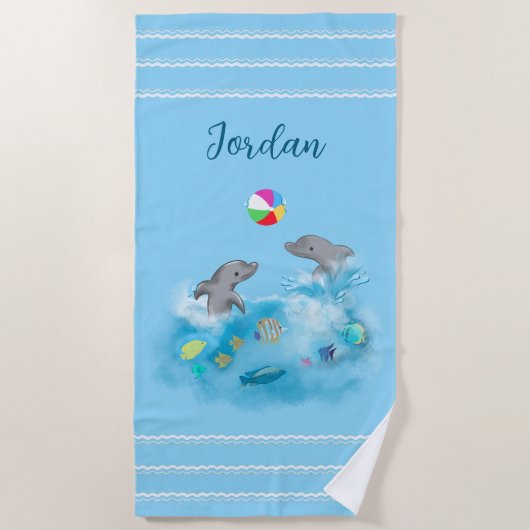 Speelse Dolfijn Volleybal Leuke Meisjes Strandlaken (Voorkant)