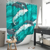 Speelse dolfijnen en oceaangolven douchegordijn